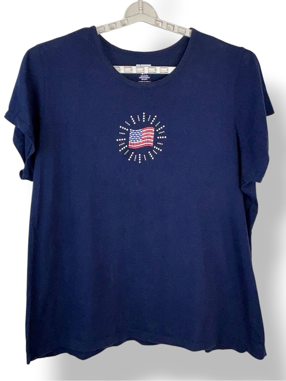 Independence Day Tee Shirt Patriotic 4th of July Flag Top Crewneck Blue Women 3X - Picture 2 of 11